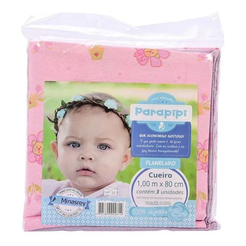 Kit 3 Cueiros Flanelados 1,00x80cm Rosa Parapipi Minasrey