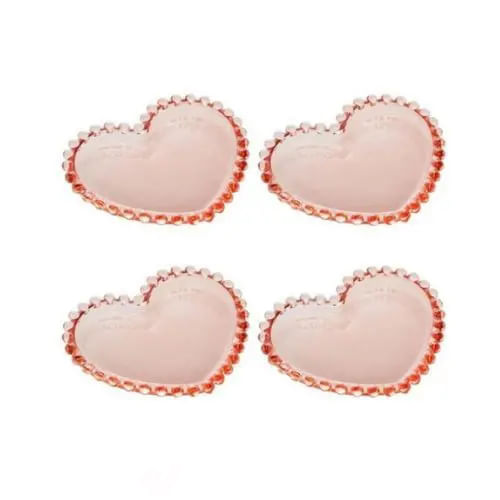 Conjunto 4 Pratos Cristal Chumbo Coração Pearl Rosa 28451 Wolff