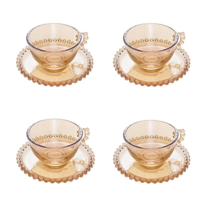 Conjunto 4 Xícaras Cristal de Chumbo para Chá com Pires Pearl 180ml 28234 Wolff