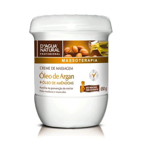 Creme de Massagem Óleo de Argan   Óleo de Amêndoas 650g DÁgua Natural