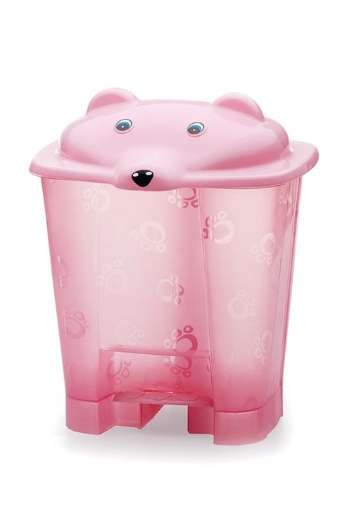 Lixeira Urso Translúcida com Pedal Rosa 12L 854 Cajovil