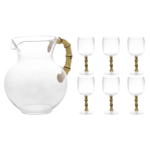 Conjunto Jarra   6 Taças Acrílico Bambu Rojemac
