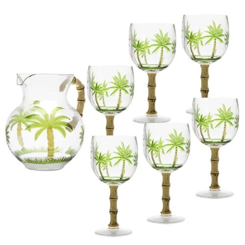 Conjunto de Jarra com 6 Taças Palm Tree Acrílico Rojemac