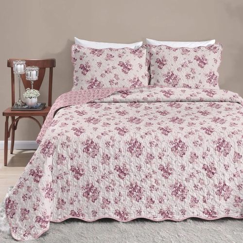 Kit Colcha Casal 3 Pçs Beth Rosa Santista Boutis
