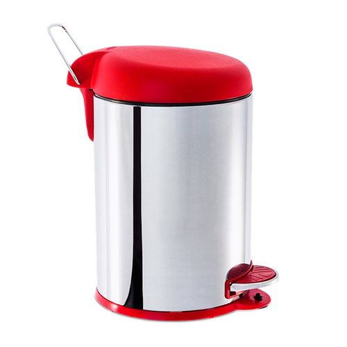 Lixeira Inox com Pedal 5 Litros Tampa Vermelha 3048/212 Brinox