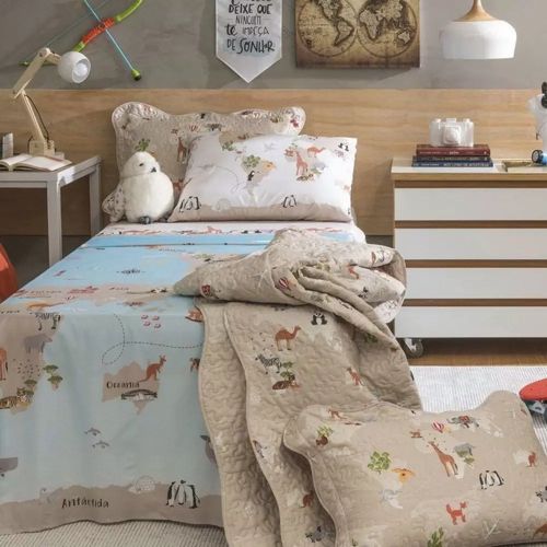 Kit Colcha Solteiro Infantil 2 Pçs Maps Santista Boutis