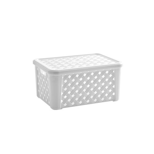 Cesto Organizador Rattan Com Tampa 710 Branco Paramount
