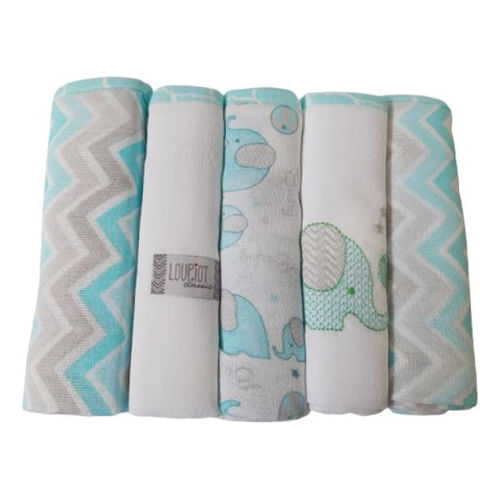 Kit 5 Fraldas 70cmx68cm 5356 Loupiot Verde Minasrey