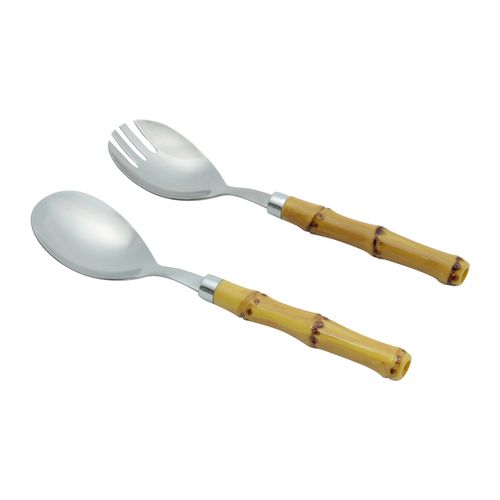Conjunto 2 peças para salada Aço Inox Cabo de Plástico Cor Bambu Natural 7026 Lyor