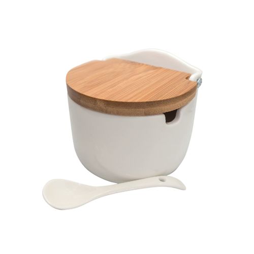 Saleiro de Mesa de Porcelana com Tampa de Madeira 8606 Lyor