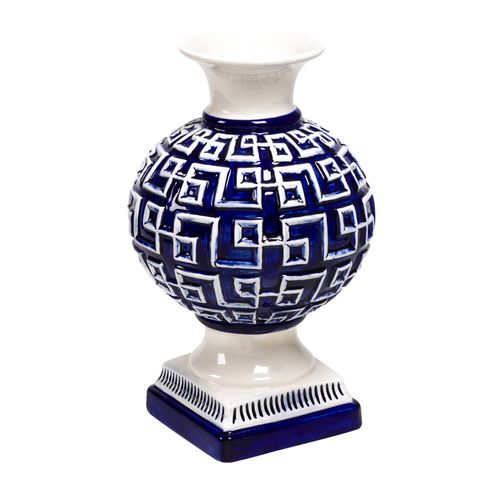 Vaso De Cerâmica Zigzag Blue And White 3587 Lyor