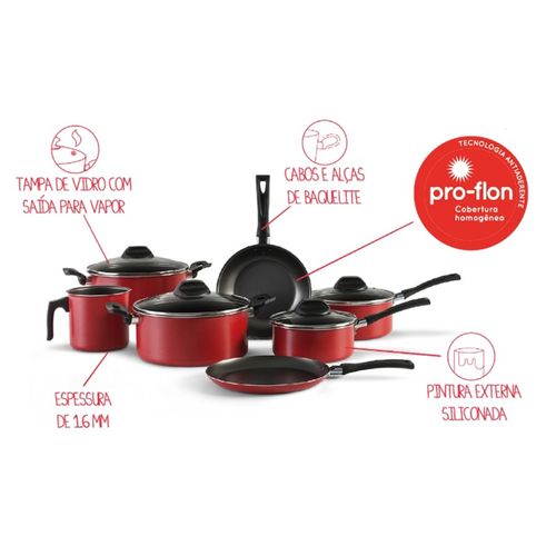 Conjunto de Panelas 7 Peças Galic Vermelha 7001/101 Brinox