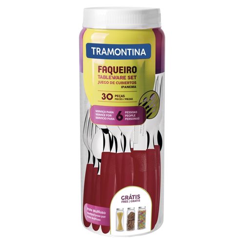 Faqueiro Ipanema Vermelho com Pote Plástico 30 Peças 23398/788 Tramontina