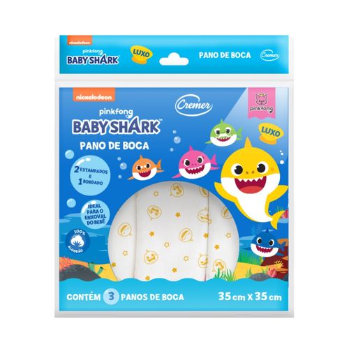 Pano de Boca Baby Shark 3 unid 35x35cm Cremer