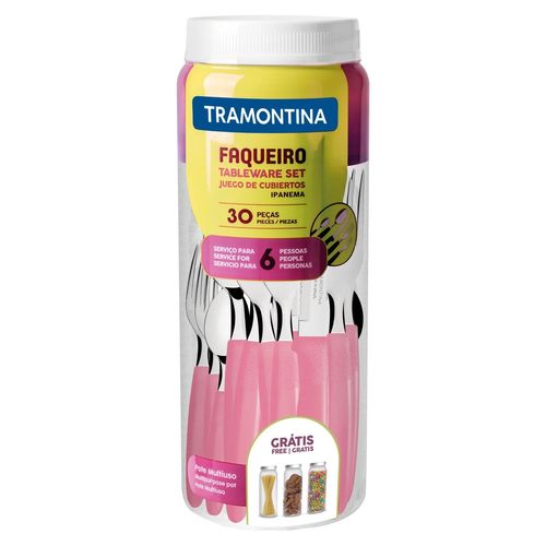 Faqueiro Ipanema Rosa com Pote Plástico 30 Peças 23398/488 Tramontina