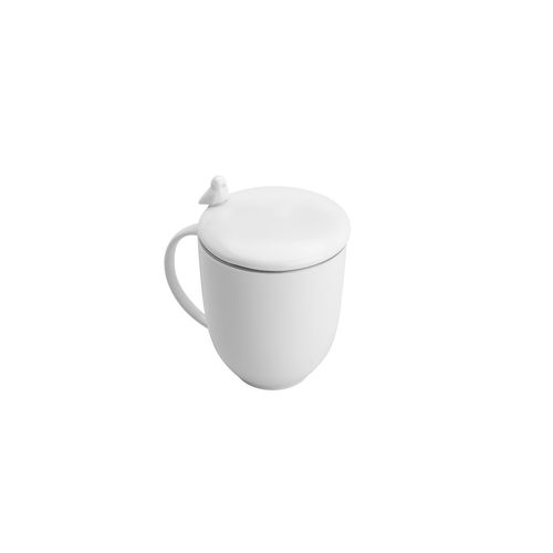 Caneca Porcelana com Tampa com Infusor Birds Branca 17420 Rojemac