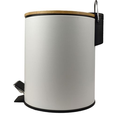 Lixeira Inox com Pedal Branco 5L Tampa Bambu Wincy