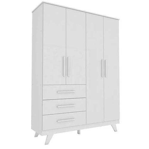 Roupeiro Retrô 4 Portas Branco Brilho Peroba Móveis