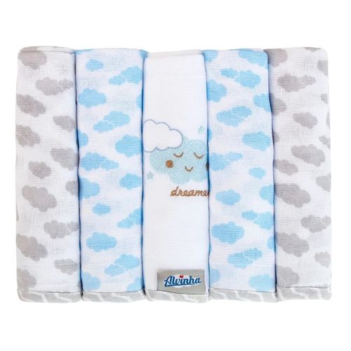 Kit 5 Fraldas 70cmx68cm 5962 Loupiot Azul Minasrey