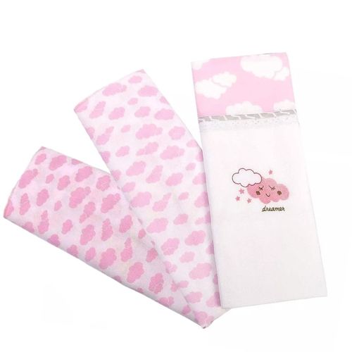 Kit Manta Cueiro 3 pçs 5935 80x80 Rosa MinasRey