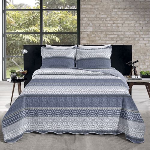 Kit Colcha Queen 3 Pçs Diniz Azul Santista Boutis
