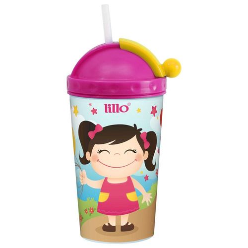 Copo com Canudo de Silicone Retrátil 6m  450ml Rosa Lillo