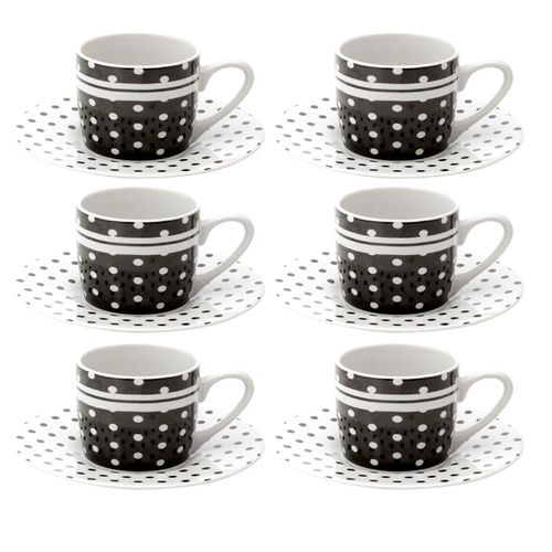 Conjunto 06 Xícaras Para Café Com Pires Black Dots Lyor