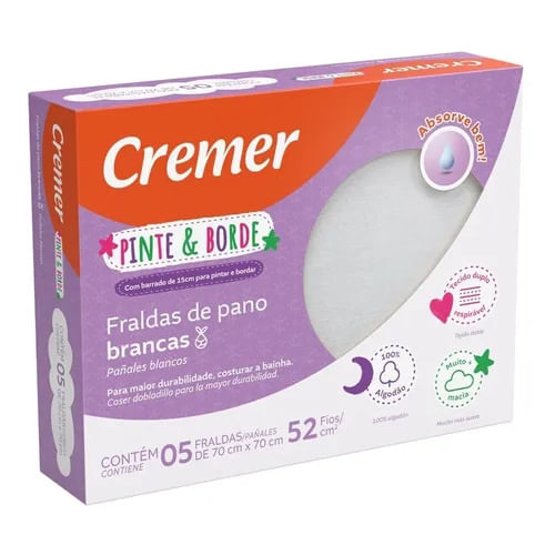 Fralda Pinte e Borde Branca 70×70 Cremer