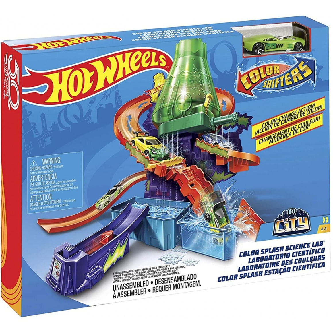 Pista Hot Wheels com Estação Cientifica Mattel/Hot Wheels Shifters Color  Splash Science Lab 