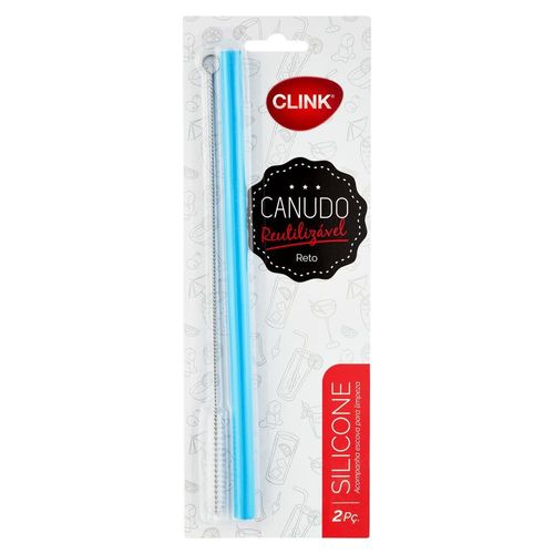 Canudo Reutilizável Reto Silicone com Escova de Limpeza Clink