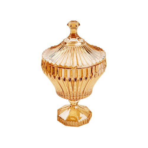 Potiche Decorativo de Vidro com Pé Cristal Âmbar 7236 Lyor