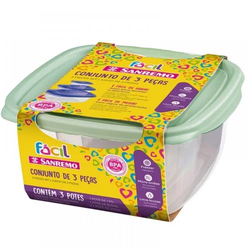 Jogo de Potes de Plástico Fácil 3 Peças Quadrados 130/6C Sanremo
