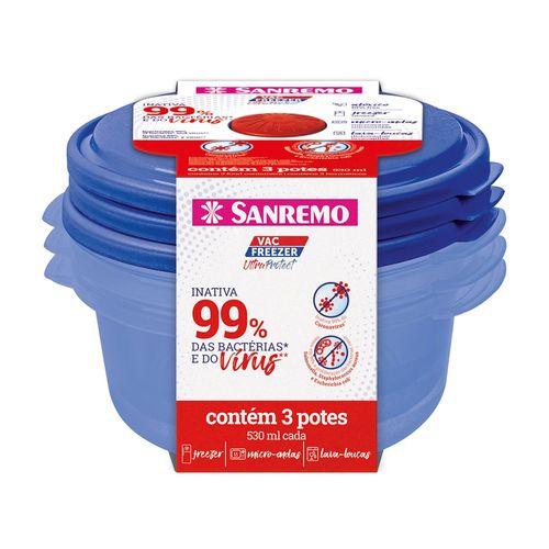 Conjunto 3 Potes Plástico Ultraprotect SR545/19C 530ml Azul Sanremo