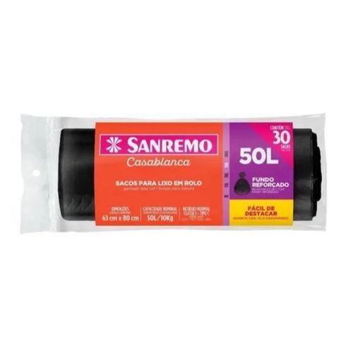 Saco Para Lixo Reforçado 50L Rolo Linha Casablanca SR3150 Sanremo