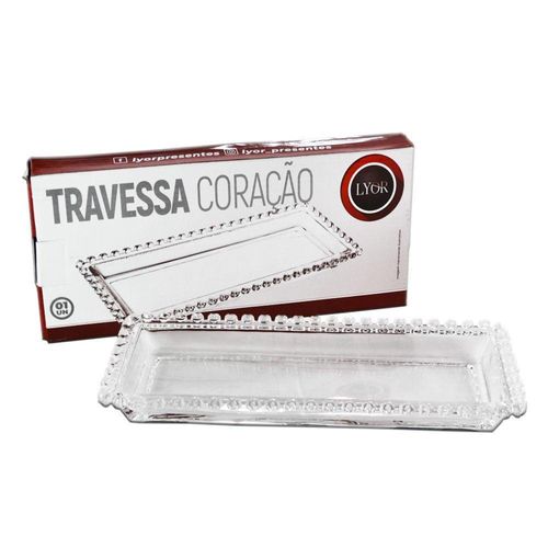 Travessa Retangular De Cristal Coração Lyor