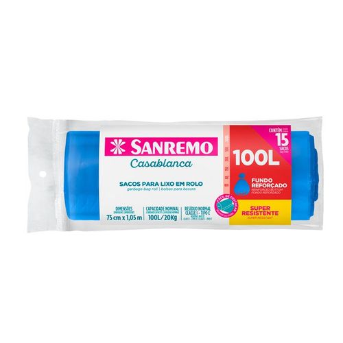 Sacos para Lixo em Rolo 100L 15 unid Sanremo