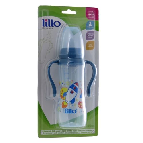 Mamadeira com Alça 240ml Azul 6m  Tam 2 Lillo