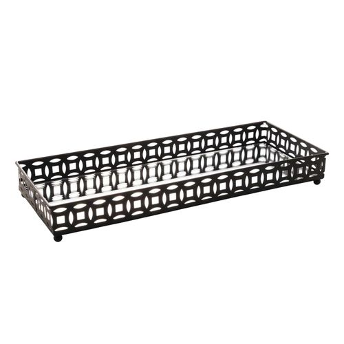 Bandeja Decorativa Singapura Retangular Preta com Espelho 30,5cm 4562 Lyor