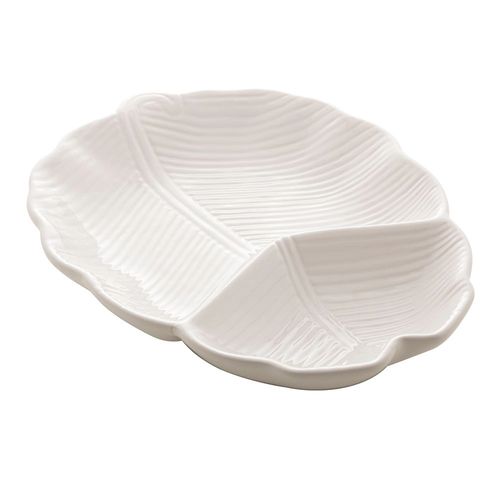 Prato Decorativo de Cerâmica Banana Leaf Branco 30x20,5x6,5cm Lyor
