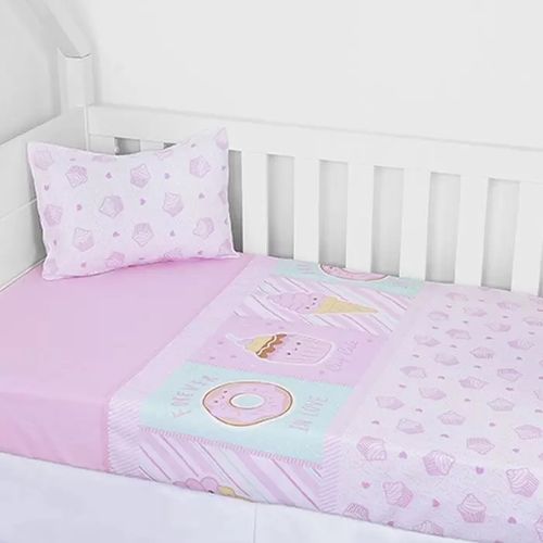 Jogo De Lençol para Berço Americano Baby Nice 03 Peças Rosa Minasrey