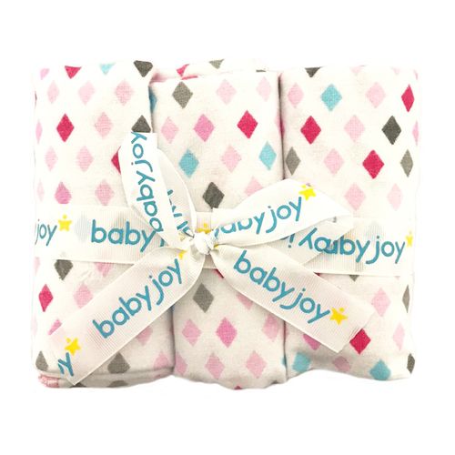 Kit Manta Flanelada Baby Joy Estampado com Fita Personalizada Rosa