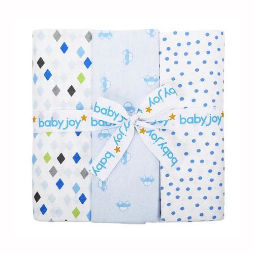 Kit Manta Flanelada Baby Joy Estampado com Fita Personalizada Azul