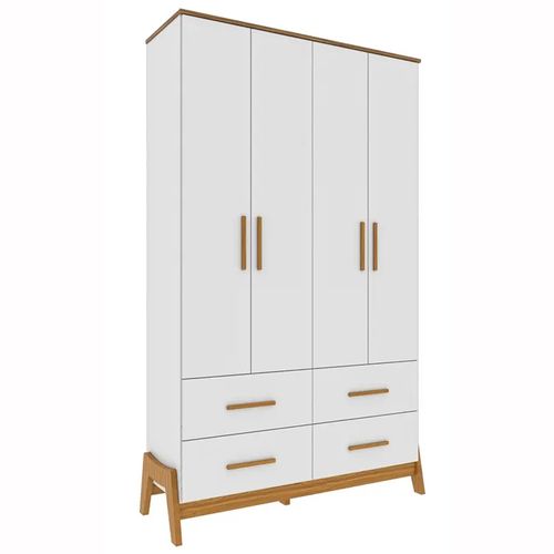 Roupeiro Guti Retrô 4 Portas Branco/Amêndoa Peroba