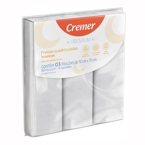 Fralda Premium Branca Premium Com 3 Unidades Cremer 70x70cm