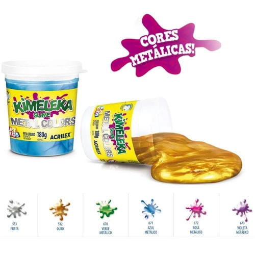 Slime Kimeleka Metálica Acrilex 180G Cores Sortidas