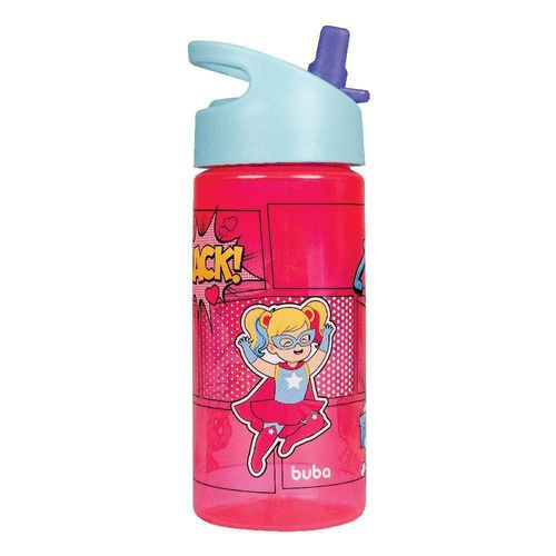Garrafa com Canudo Buba Super-Heróis 380ml Rosa 13445