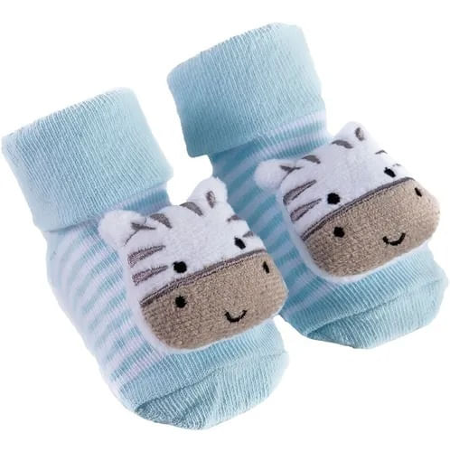 Meia Com Chocalho Solado Antiderrapamte Zebra Azul 12732 buba