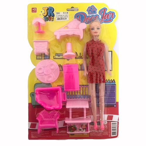 Brinquedo Doce Lar Casinha com Boneca e 10 acessórios Sortidos Jr Toys