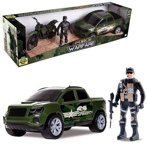 Boneco Com Carro E Moto Force Warfare Samba Toys