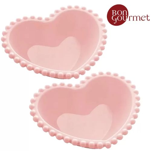 Conjunto 2 Bowls De Porcelana Coração Rosa Bon Gourmet 28501